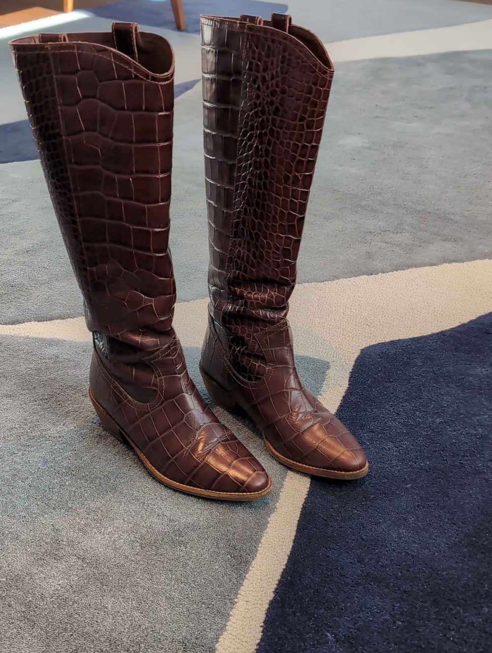Boden Croc-Embossed Tall Boots in Dark Brown